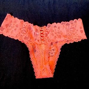NWT Lace Up Thong Panty XS pink